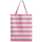 Horizontal Stripes - White and Cherry Blossom Pink Zipper Classic Tote Bag