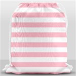 Horizontal Stripes - White and Cherry Blossom Pink Drawstring Bag (Large)