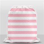 Horizontal Stripes - White and Cherry Blossom Pink Drawstring Bag (Small)