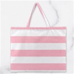 Horizontal Stripes - White and Cherry Blossom Pink Zipper Large Tote Bag