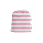 Horizontal Stripes - White and Cherry Blossom Pink Drawstring Pouch (M)