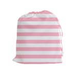 Horizontal Stripes - White and Cherry Blossom Pink Drawstring Pouch (XL)