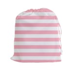 Horizontal Stripes - White and Cherry Blossom Pink Drawstring Pouch (XXl)