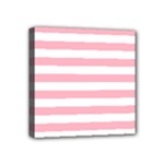 Horizontal Stripes - White and Cherry Blossom Pink Mini Canvas 4  x 4  (Stretched)