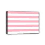 Horizontal Stripes - White and Cherry Blossom Pink Mini Canvas 6  x 4  (Stretched)