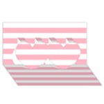 Horizontal Stripes - White and Cherry Blossom Pink Twin Hearts 3D Greeting Card (8x4)
