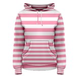 Horizontal Stripes - White and Flamingo Pink Women s Pullover Hoodie