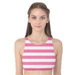 Horizontal Stripes - White and Flamingo Pink Tank Bikini Top