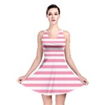 Horizontal Stripes - White and Flamingo Pink Reversible Skater Dress