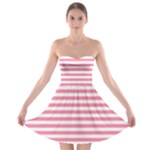 Horizontal Stripes - White and Flamingo Pink Strapless Bra Top Dress