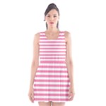 Horizontal Stripes - White and Flamingo Pink Scoop Neck Skater Dress