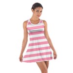 Horizontal Stripes - White and Flamingo Pink Cotton Racerback Dress