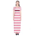 Horizontal Stripes - White and Flamingo Pink Short Sleeve Maxi Dress
