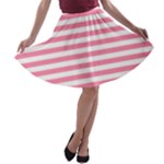 Horizontal Stripes - White and Flamingo Pink A-line Skater Skirt