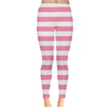 Horizontal Stripes - White and Flamingo Pink Women s Leggings