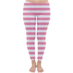 Horizontal Stripes - White and Flamingo Pink Winter Leggings