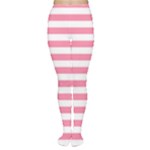Horizontal Stripes - White and Flamingo Pink Women s Tights