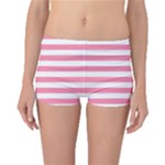 Horizontal Stripes - White and Flamingo Pink Boyleg Bikini Bottoms