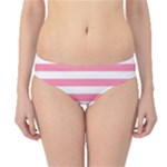 Horizontal Stripes - White and Flamingo Pink Hipster Bikini Bottoms