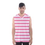Horizontal Stripes - White and Flamingo Pink Men s Basketball Tank Top