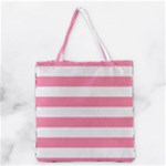 Horizontal Stripes - White and Flamingo Pink Grocery Tote Bag
