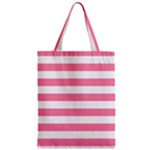 Horizontal Stripes - White and Flamingo Pink Zipper Classic Tote Bag