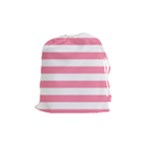 Horizontal Stripes - White and Flamingo Pink Drawstring Pouch (M)