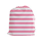 Horizontal Stripes - White and Flamingo Pink Drawstring Pouch (XL)