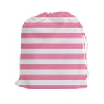 Horizontal Stripes - White and Flamingo Pink Drawstring Pouch (XXl)