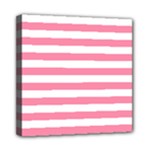 Horizontal Stripes - White and Flamingo Pink Mini Canvas 8  x 8  (Stretched)