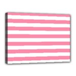 Horizontal Stripes - White and Flamingo Pink Canvas 16  x 12  (Stretched)