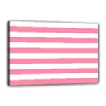 Horizontal Stripes - White and Flamingo Pink Canvas 18  x 12  (Stretched)