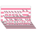 Horizontal Stripes - White and Flamingo Pink Happy Birthday 3D Greeting Card (8x4)