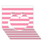Horizontal Stripes - White and Flamingo Pink Heart 3D Greeting Card (7x5)
