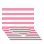Horizontal Stripes - White and Flamingo Pink Heart Bottom 3D Greeting Card (7x5)