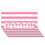 Horizontal Stripes - White and Flamingo Pink SORRY 3D Greeting Card (8x4)