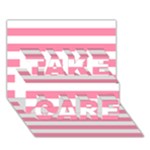 Horizontal Stripes - White and Flamingo Pink TAKE CARE 3D Greeting Card (7x5)