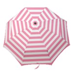 Horizontal Stripes - White and Flamingo Pink Folding Umbrella