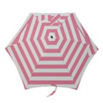 Horizontal Stripes - White and Flamingo Pink Mini Umbrella