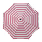 Horizontal Stripes - White and Flamingo Pink Golf Umbrella