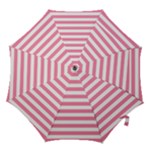 Horizontal Stripes - White and Flamingo Pink Hook Handle Umbrella (Medium)