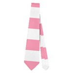 Horizontal Stripes - White and Flamingo Pink Necktie (Two Side)