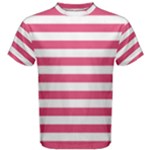 Horizontal Stripes - White and Dark Pink Men s Cotton Tee