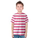 Horizontal Stripes - White and Dark Pink Kid s Cotton Tee