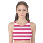 Horizontal Stripes - White and Dark Pink Tank Bikini Top
