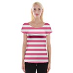 Horizontal Stripes - White and Dark Pink Women s Cap Sleeve Top