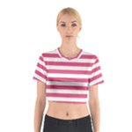 Horizontal Stripes - White and Dark Pink Cotton Crop Top