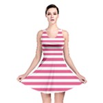 Horizontal Stripes - White and Dark Pink Reversible Skater Dress