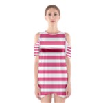 Horizontal Stripes - White and Dark Pink Women s Cutout Shoulder Dress
