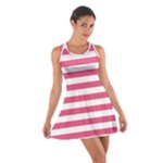 Horizontal Stripes - White and Dark Pink Cotton Racerback Dress